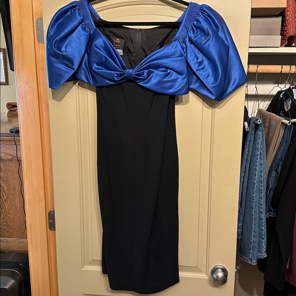 Vintage Designer Dress sapphire blue & black, special occasion - Picture 6 of 6